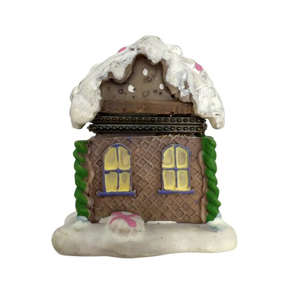 Ceramic Hinged Gingerbread House Christmas Trinket Box 2.5” - Picture 2 of 6